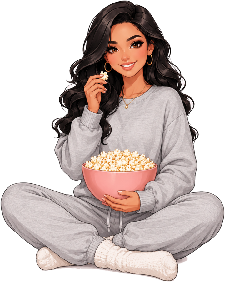 The Daily Sip girl with popcorn